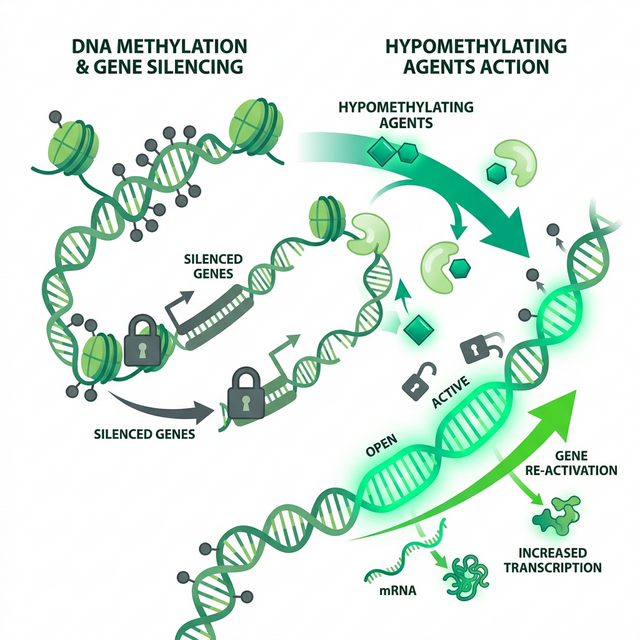 Hypomethylating agents removing methyl groups to reactivate genes
