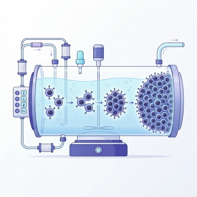 CAR-T cells multiplying in a bioreactor